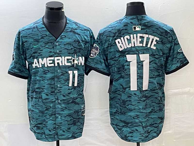 Mens Toronto Blue Jays #11 Bo Bichette Number Teal 2023 All Star Cool Base Stitched Jersey